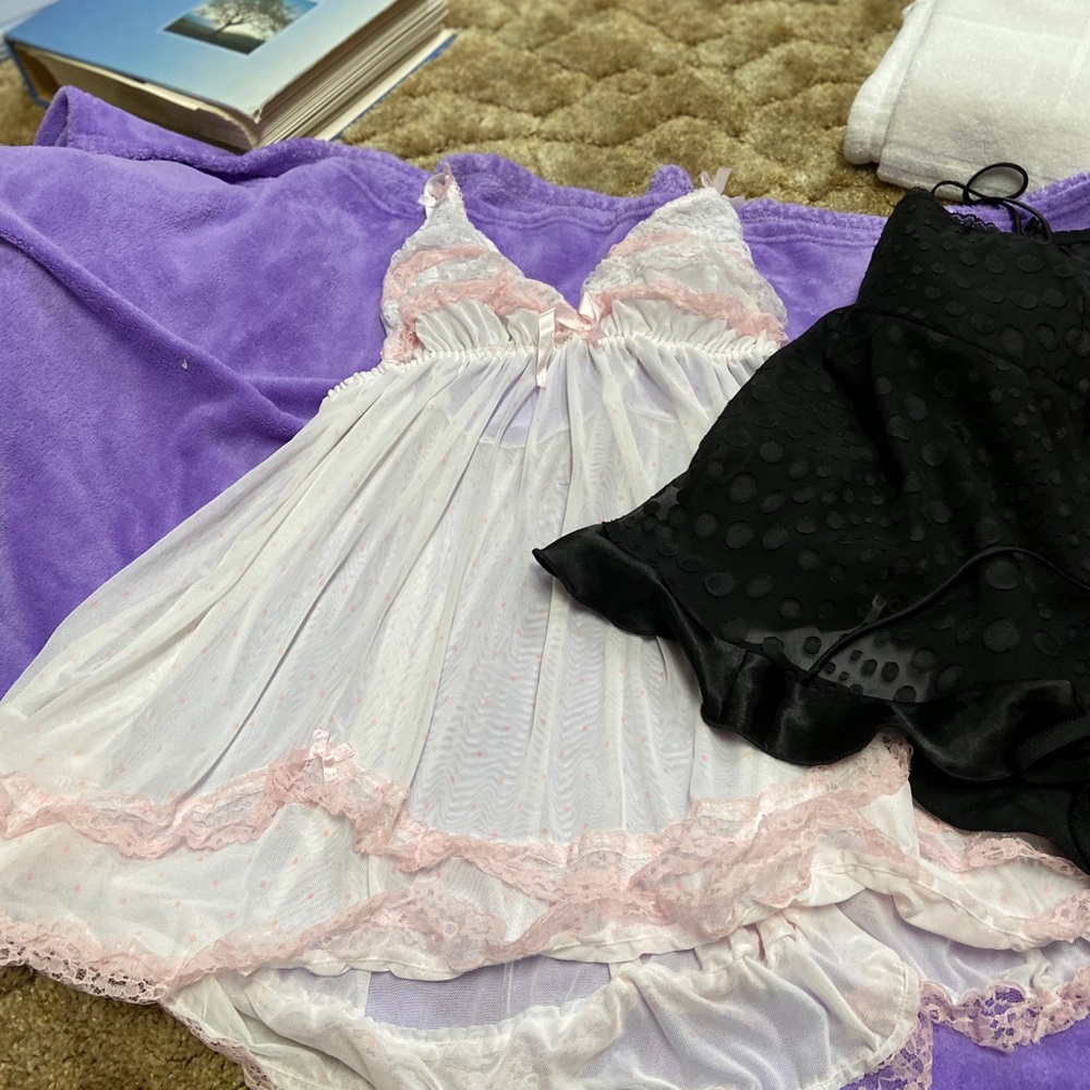 Elegant White and Pink Lace Nightgown and also a stunning black set.
